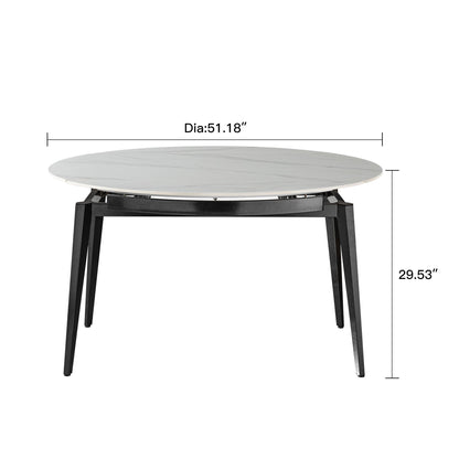 Modern Extendable Round Dining Table With Sintered Stone Top - White / Black