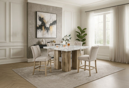 D04 - 7 Piece Dining Room Set (Bart Table And 6 Bar Stool) - Natural / Silver
