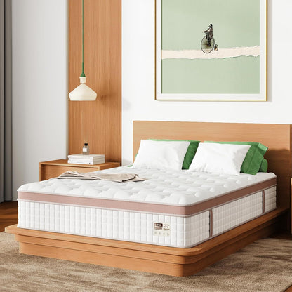 14" King Size, Firm Hybrid Mattress, Gel Memory Foam & Pocket Springs, Pressure Relief, Motion Isolation, Ergonomic Bed - White