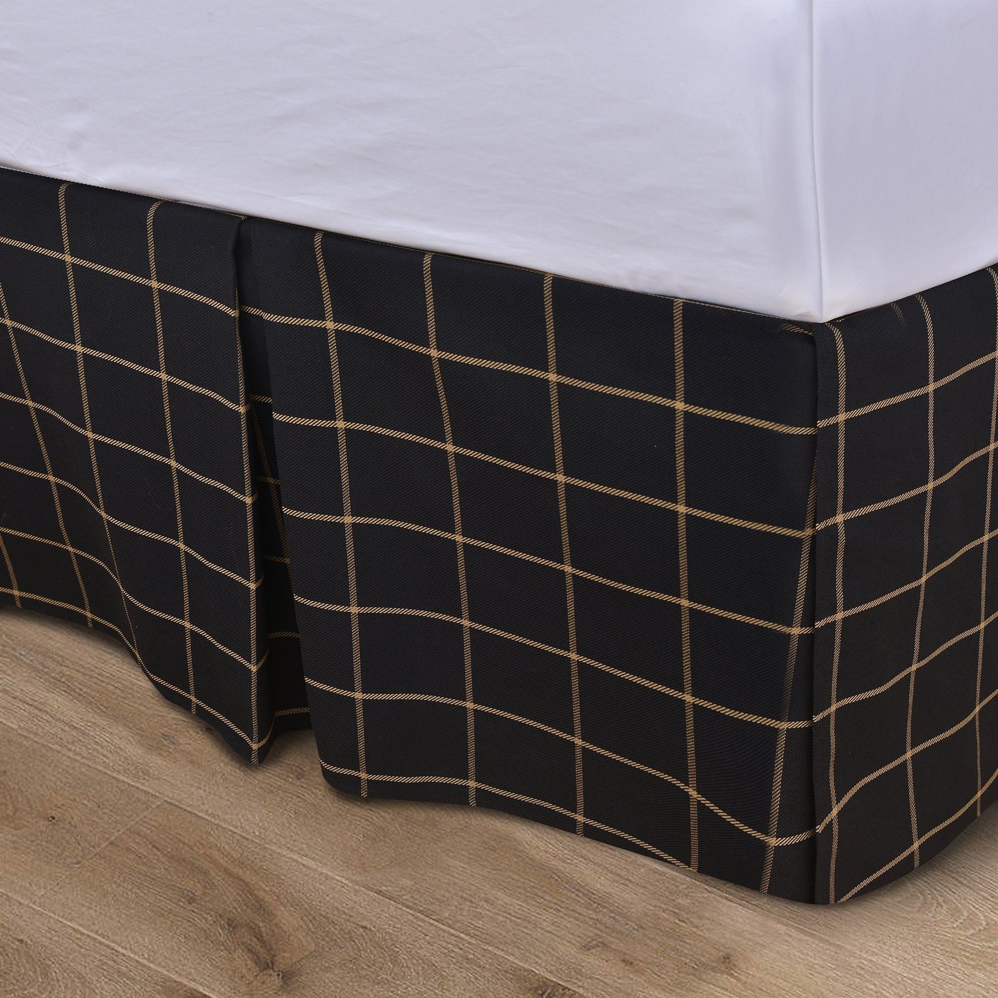 Ashbury - King Windowpane Plaid Tailored Bed Skirt - Black / Tan