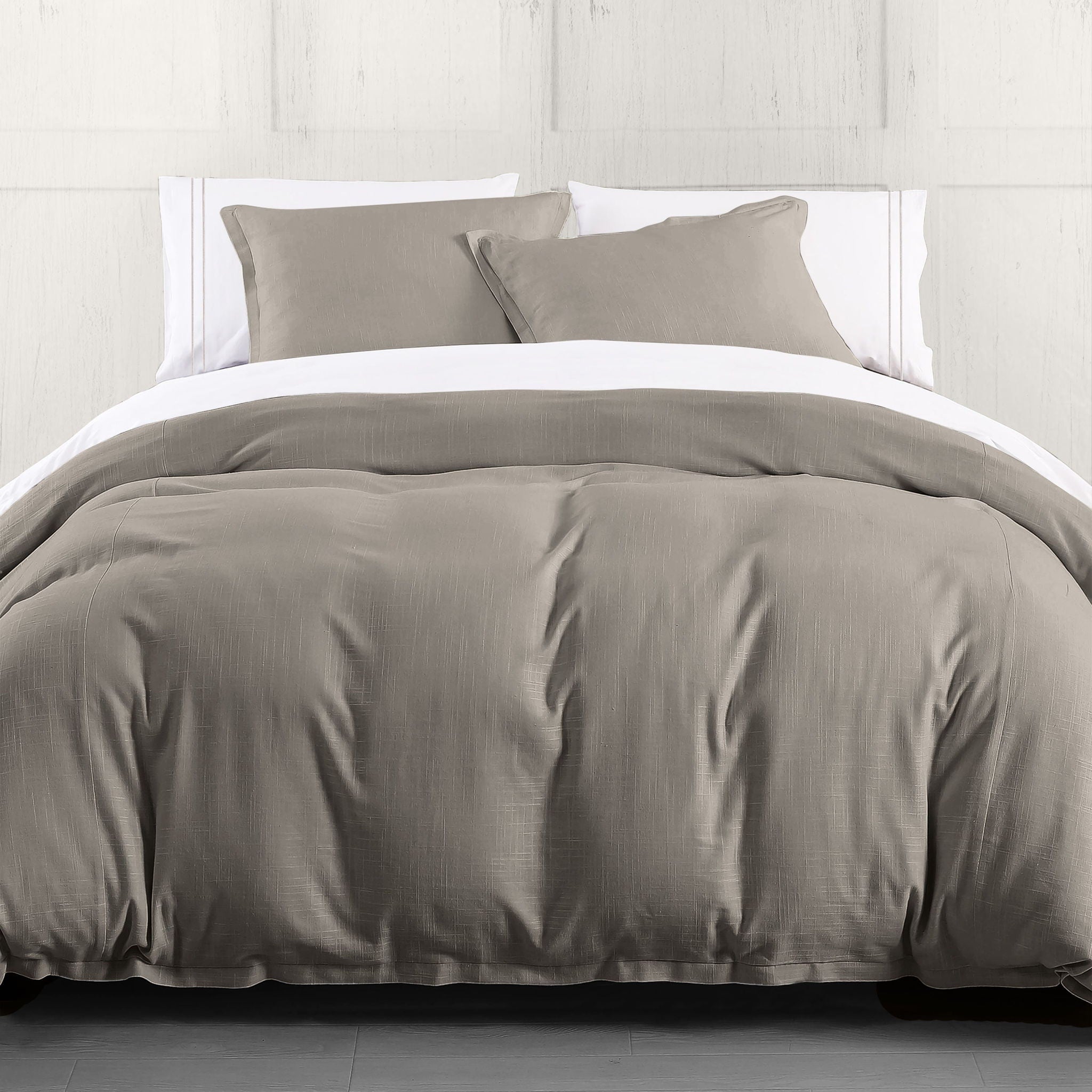 Hera - King Washed Linen Flange Duvet Cover Set (Set of 3) - Taupe