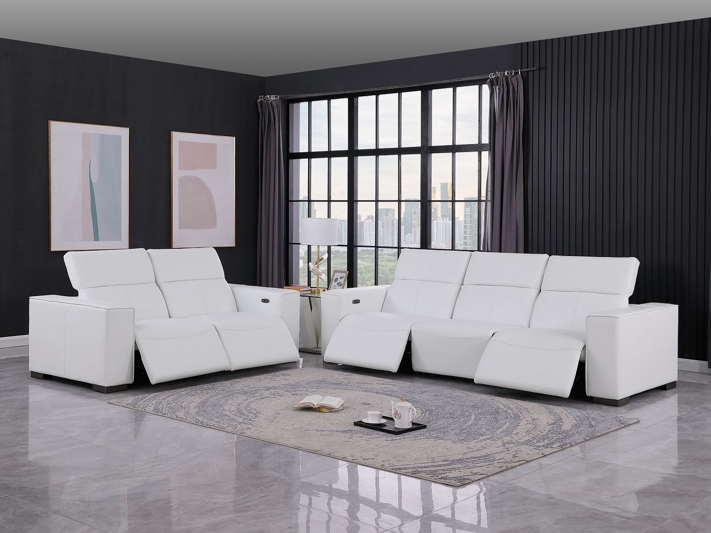 1208 - Leather Reclining Set (Sofa & Loveseat With 4 Power Recliner)