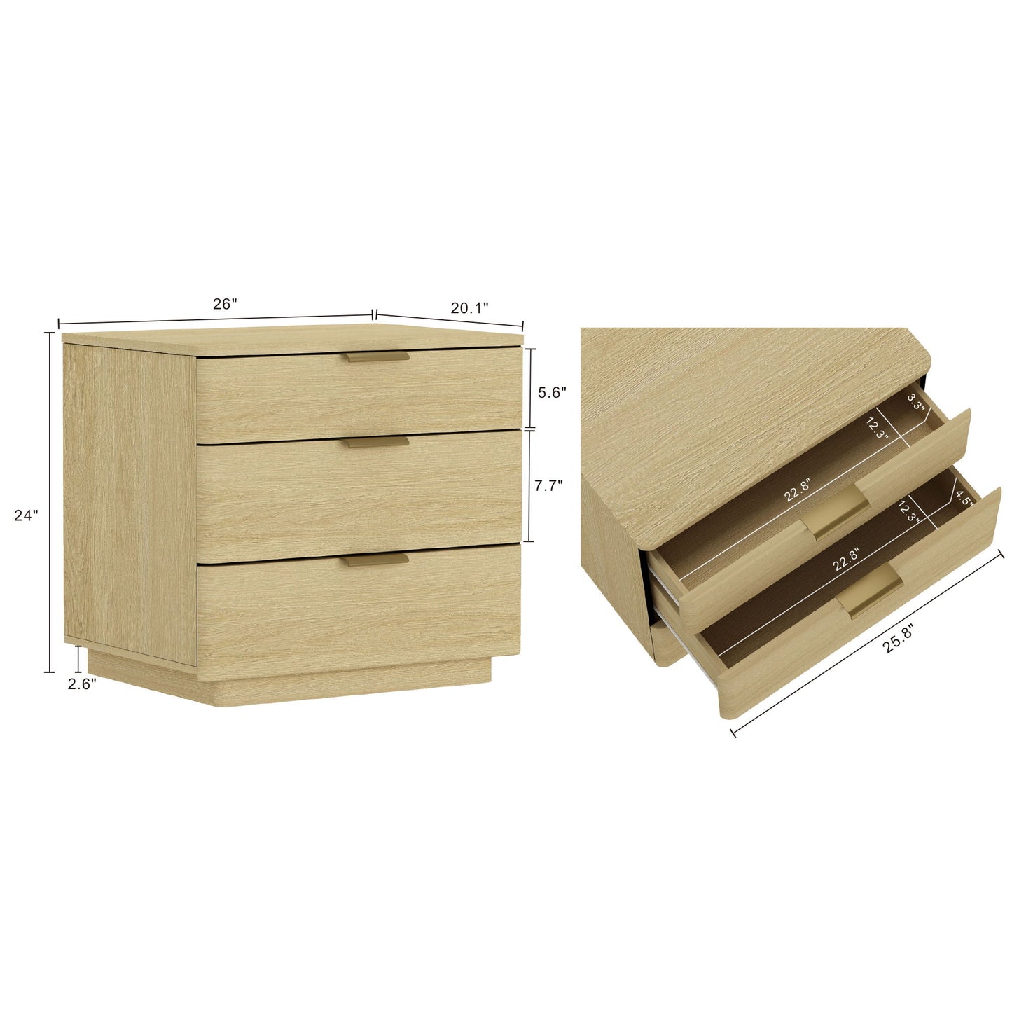 Payton - Nightstand With 3 Drawers - Oak