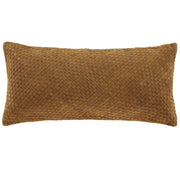 Genuine Leather - Woven Suede & Basket Weave Long Lumbar Pillow - Brown