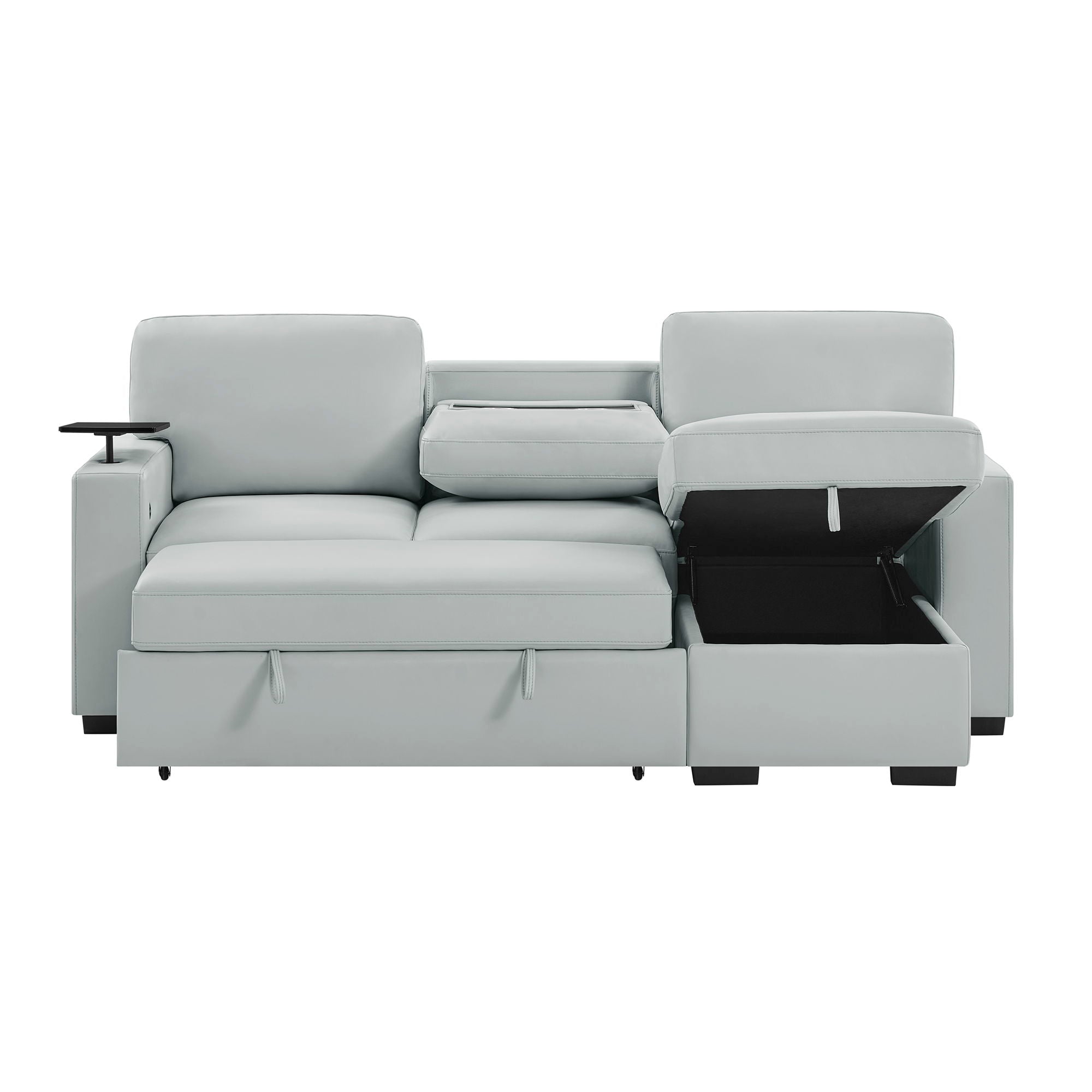 U0212 - Pull Out Sofa Bed With 1 Table Tray, 1 USB, And Storage Chaise - Silver