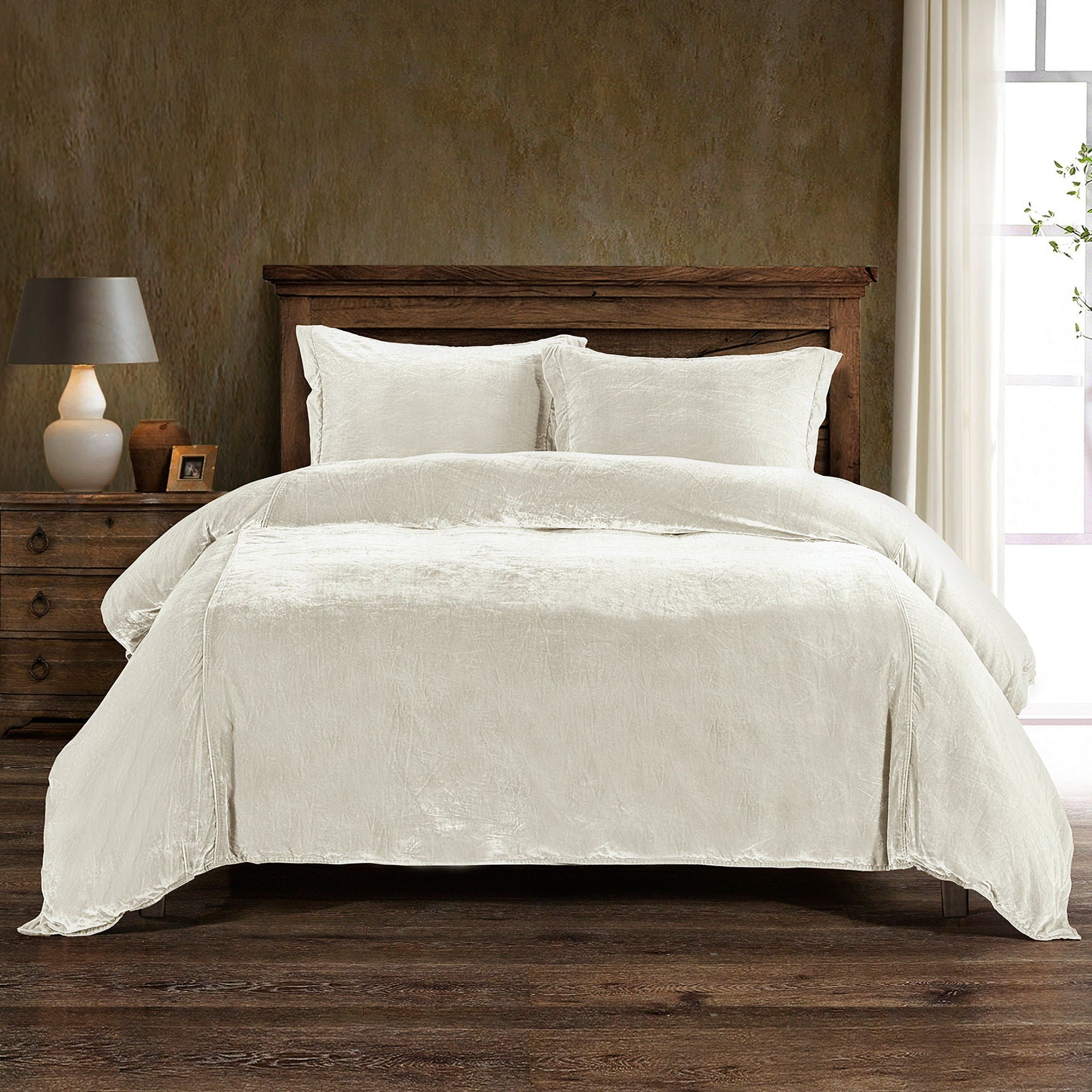 Stella - Queen Faux Silk Velvet Duvet Cover Set (Set of 3) - Stone