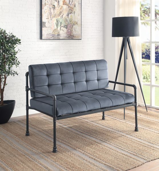 Brantley - Loveseat - Gray Velvet & Sandy Gray Finish