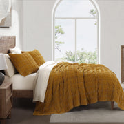 Stella - King Faux Silk Velvet Double Box Stitch Quilt Set (Set of 3) - Saffron