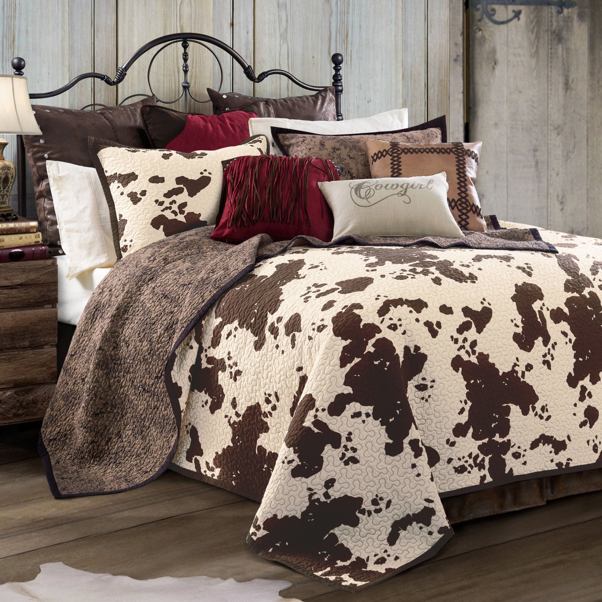 Elsa Cowhide - Full/Queen Reversible Quilt Set (Set of 3) - Chocolate