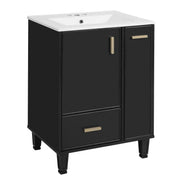 Bathroom Vanity With Sink, Deep Drawer And Pull Out Basket, Rectangular Design - Black
