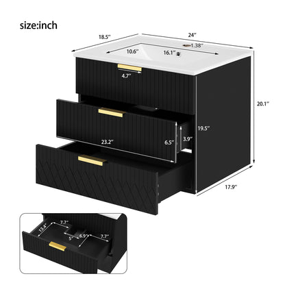Wall Mounted Floating Cabinet With Side Cabinet Combo, Rectangular Ceramic Sink Vanity