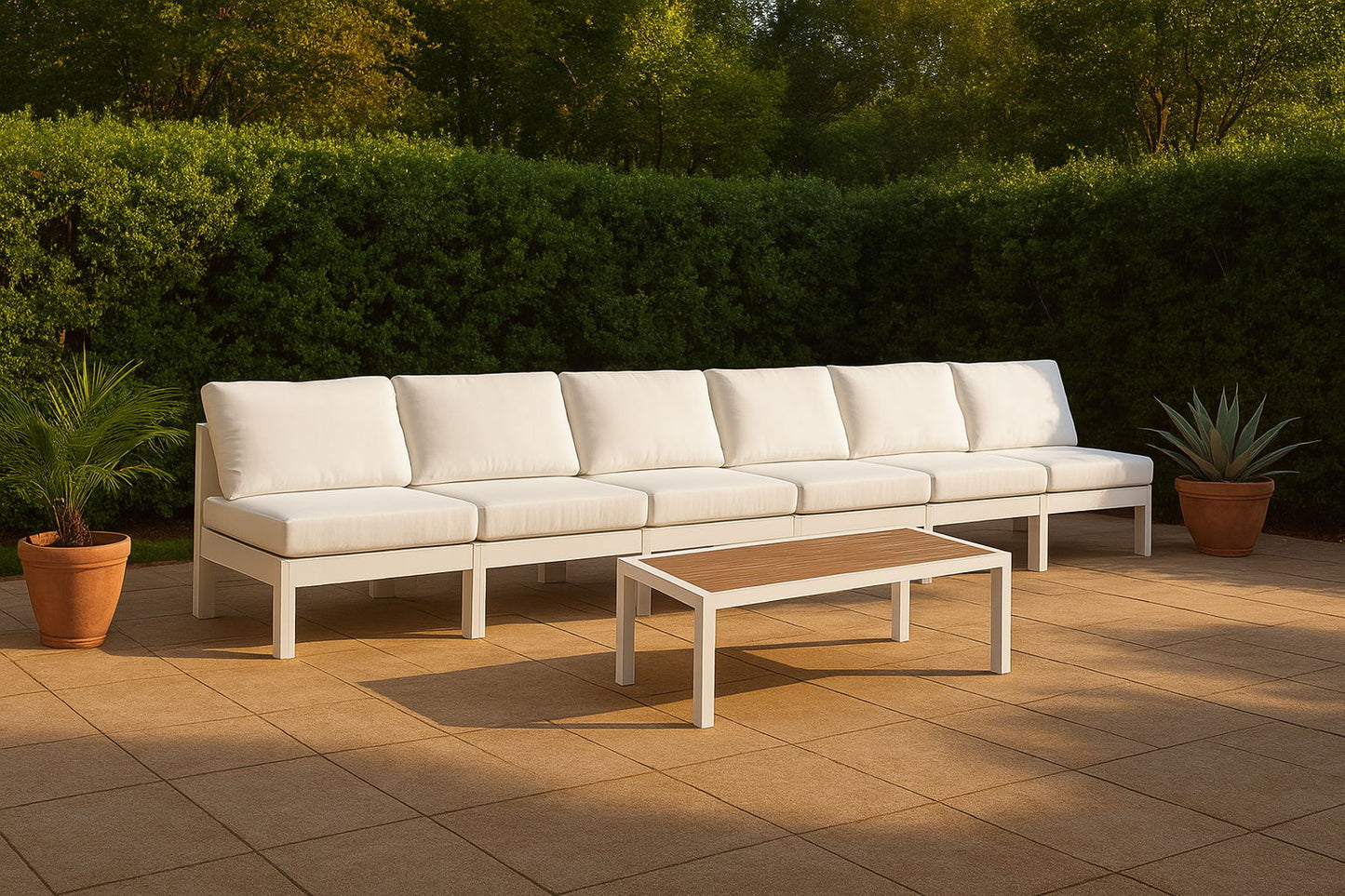 Nizuc - Outdoor Patio 6 Seat Armless Modular Sofa With White Frame
