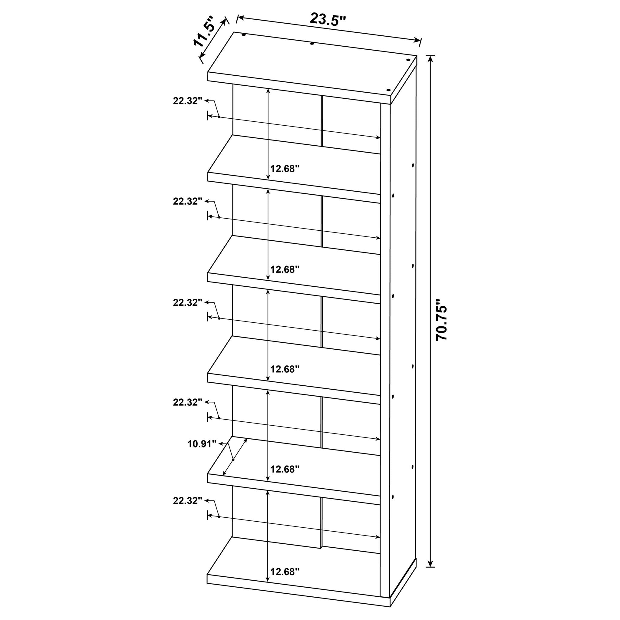 5 Shelf Bookcase - Gray