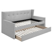 Daybed With Slat Trundle, Button Tufted - Light Gray