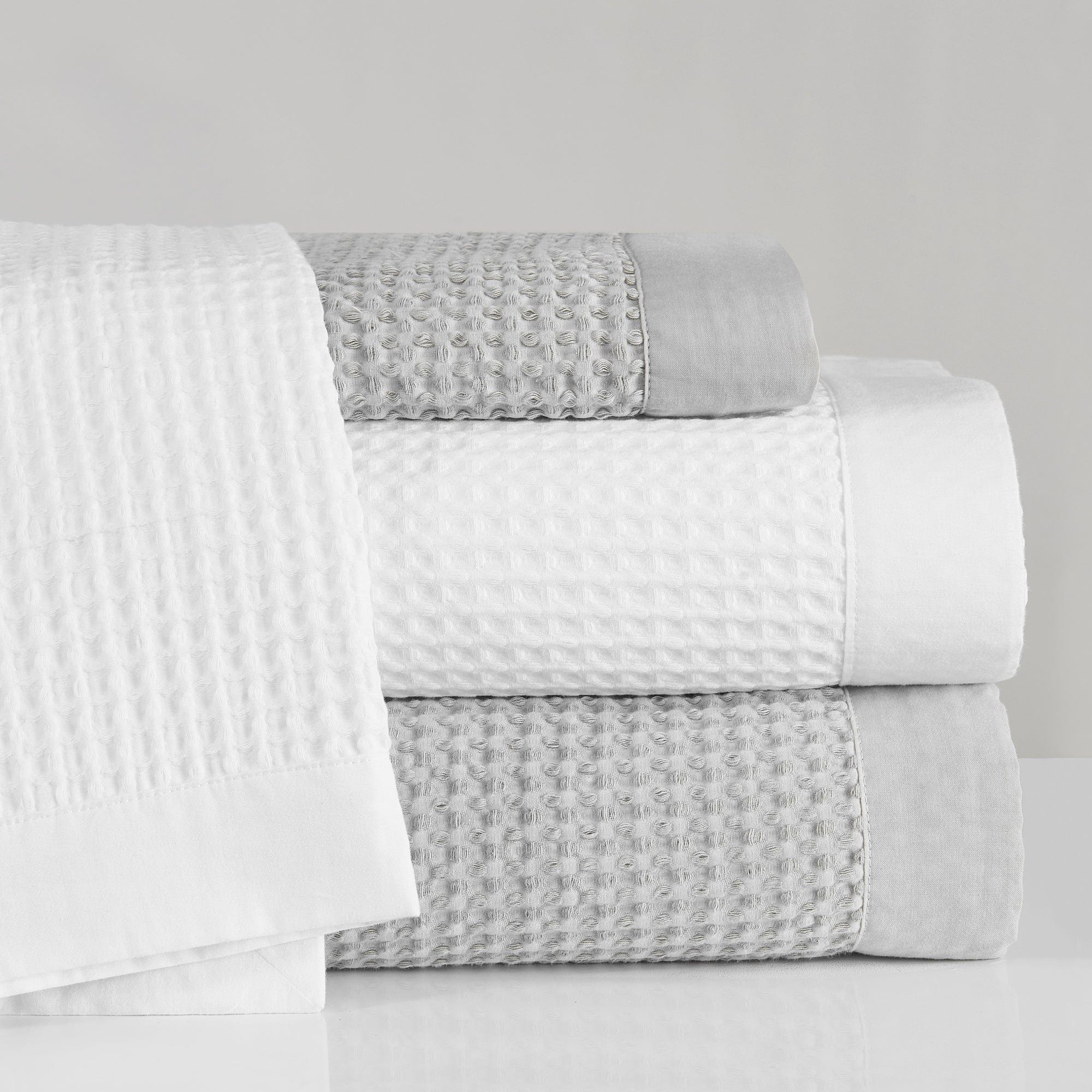 Stonewashed Cotton Waffle Weave - King Coverlet - Gray