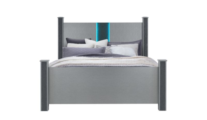 Logan - 4 Piece Queen Bedroom Set (Bed, Dresser, Mirror, Nightstand) - Silver