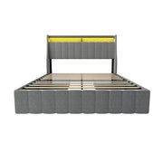 Bed With LED Lights, 4 Drawers, Winged Headboard Upholstered