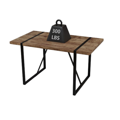 Modern Rural Industrial Dining Table, 55" Rectangular Wood With Metal Legs, Seats 4 - 6 - Wood