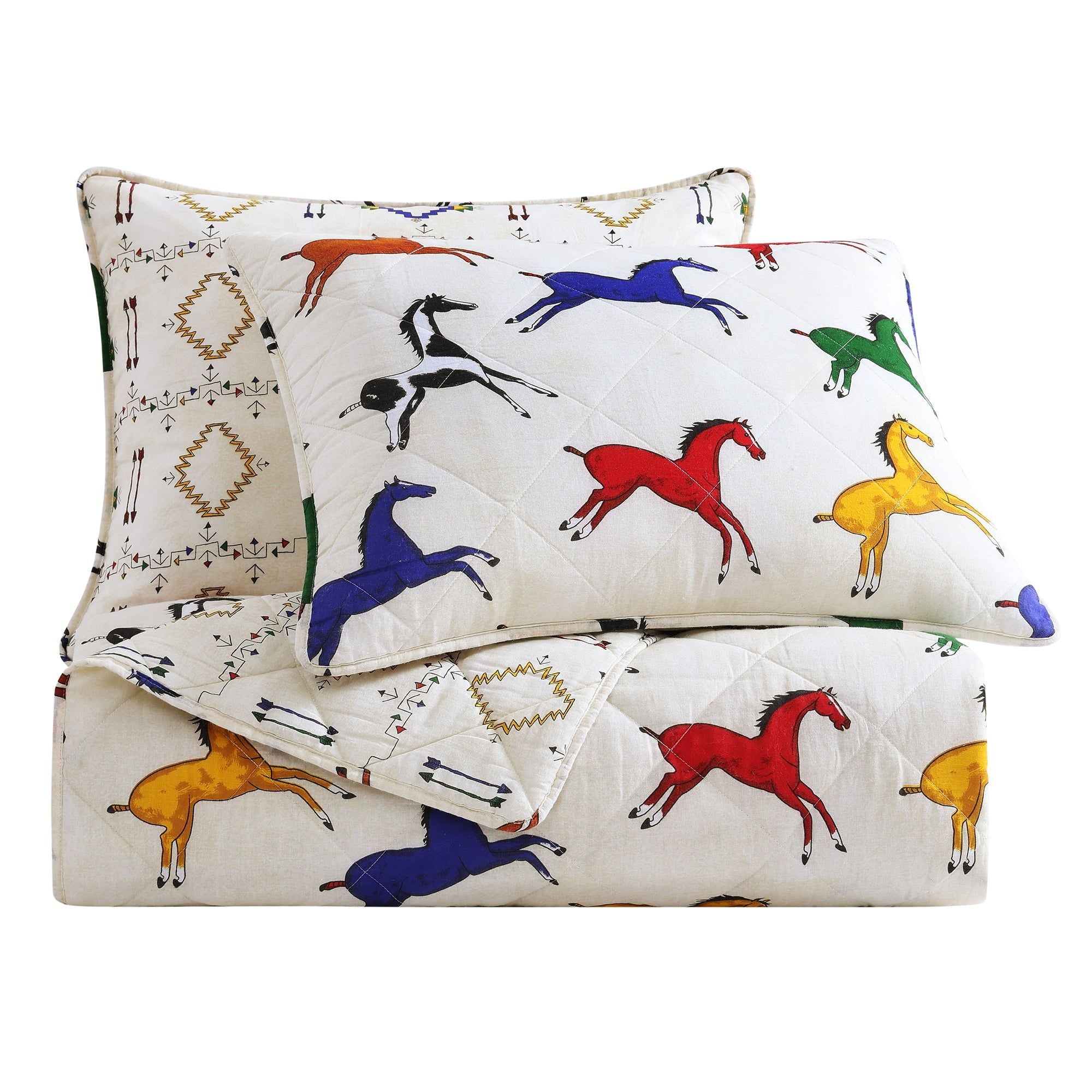 Wild Horses - King Reversible Quilt Set (Set of 3) - Multi Color