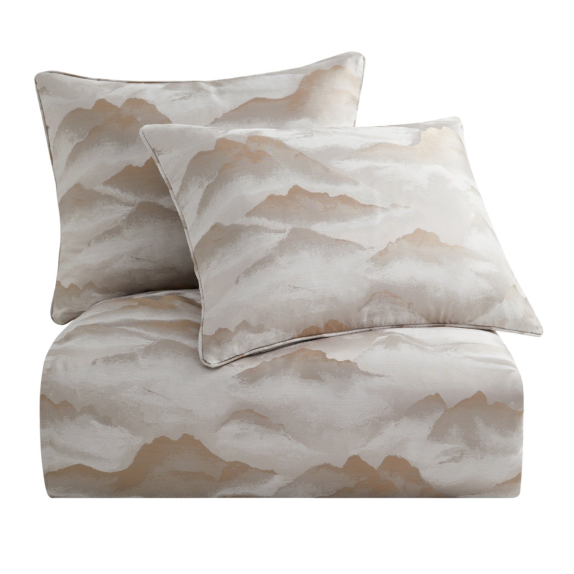 Serenity - Queen Modern Jacquard Duvet Cover Set (Set of 3) - Champagne