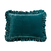 Stella - Faux Silk Velvet Ruffled Oblong Pillow - Teal