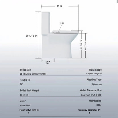 1 Piece Toilet With Dual Flush & Rimless Bowl - Glossy White