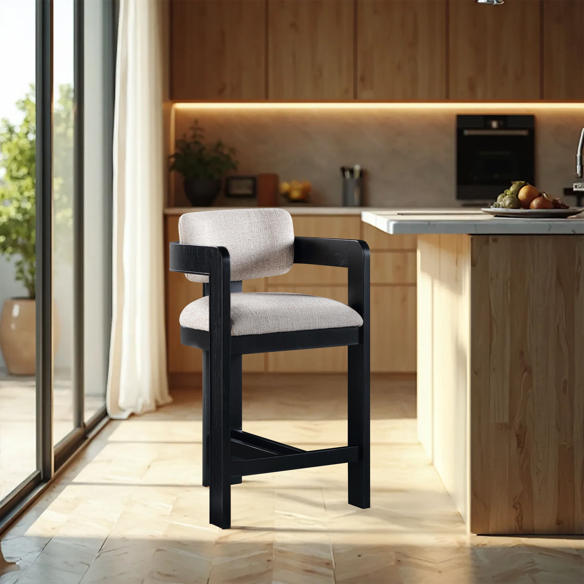 Sacha - Linen Stool With Black Base