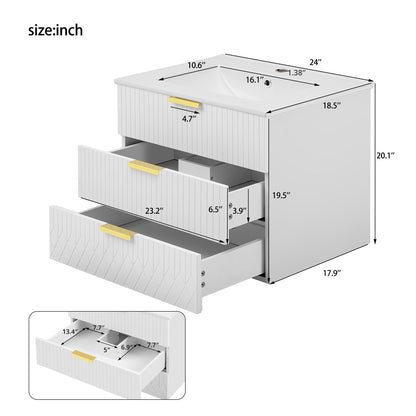Wall Mounted Floating Cabinet With Double Drawer, Rectangular Sink