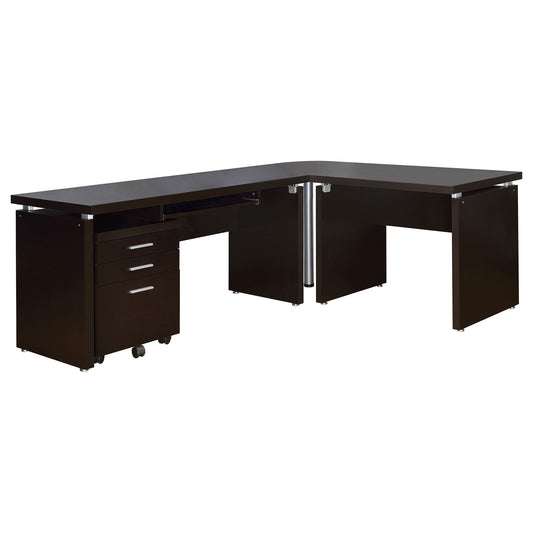 Ulloa - L Shape Desk With Mobile File Cabinet - Cappuccino