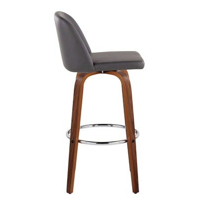 Toriano - Mid Century Modern Fixed Height, Barstool With Swivel With Round Footrest (Set of 2)