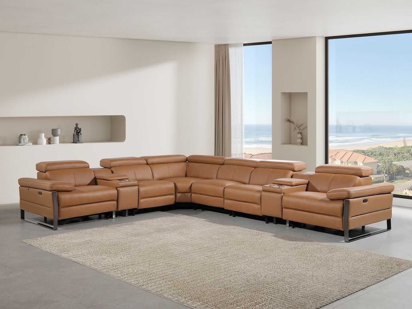 1246 - 8-Piece L-Shaped Modular Power Reclining Sectional With 3 Power Recliners And Power Headrests