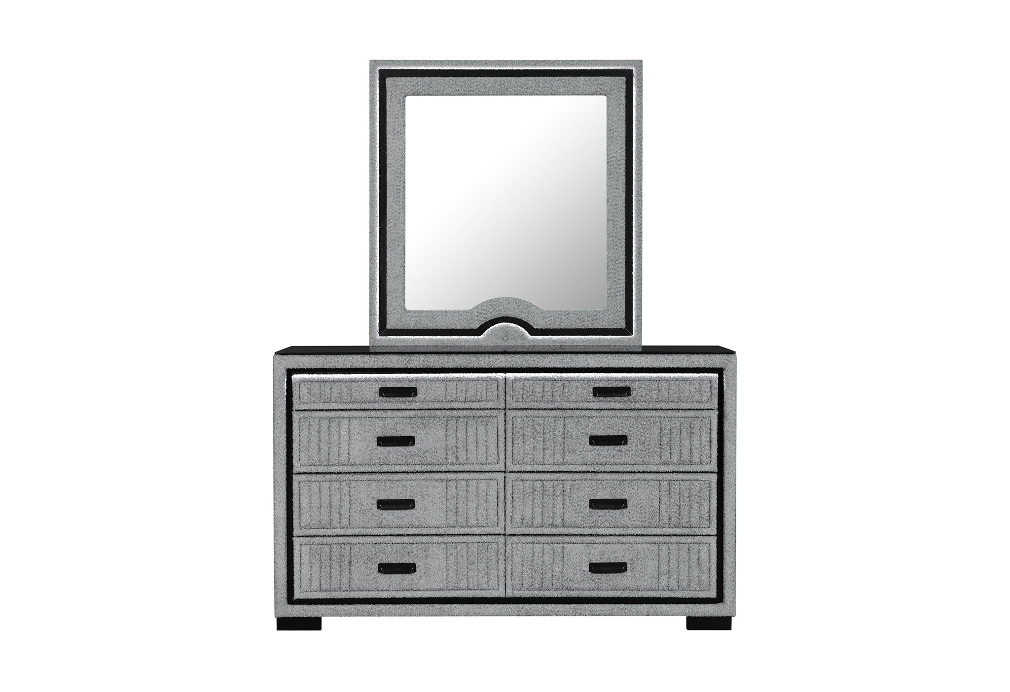 Isabella - 5 Piece Queen Bedroom Set (Queen Bed Group With LED, TV Lift, Bluetooth Speaker And Firpeplace Crystal) - Gray