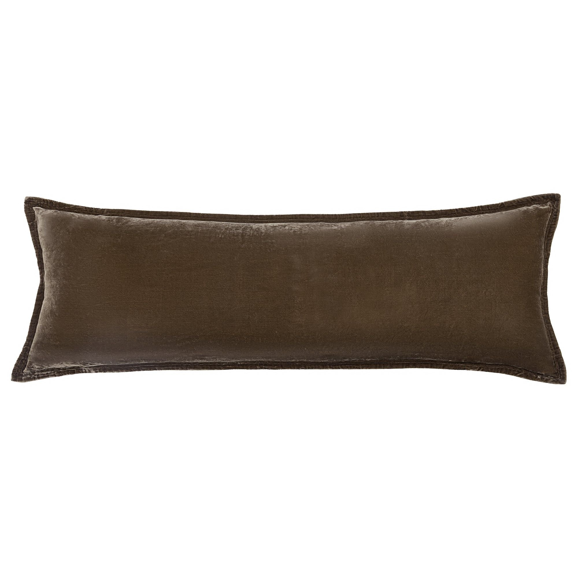 Stella - Faux Silk Velvet Long Lumbar Pillow - Green Ochre