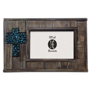 Picture Frame - 4" x 6" Wooden Turquoise Rock Cross Picture Frame  - Frame