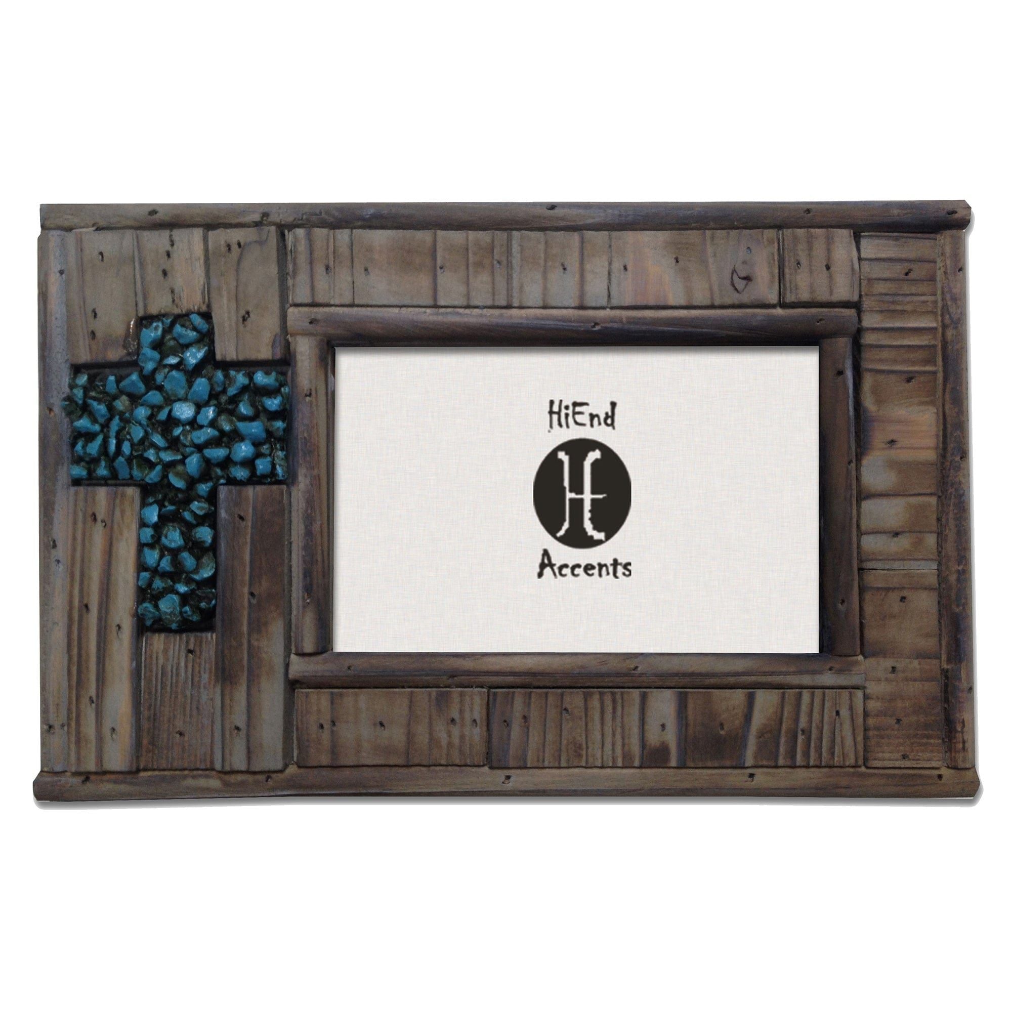 Picture Frame - 4" x 6" Wooden Turquoise Rock Cross Picture Frame 4 Per Carton - Frame