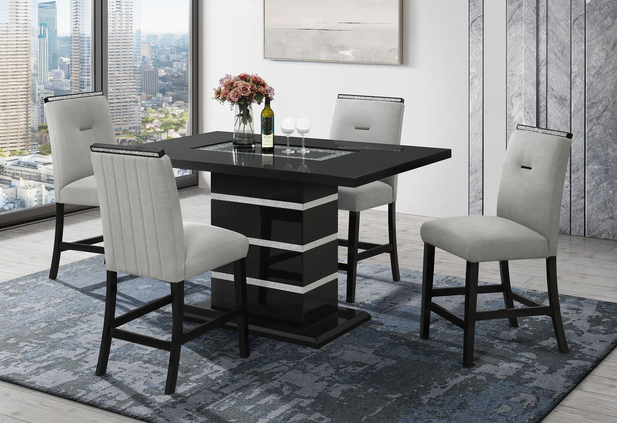 Monaco - 5 Piece Dining Room Set (Rectangular Bar Table, 4 Bar Stools) - Black