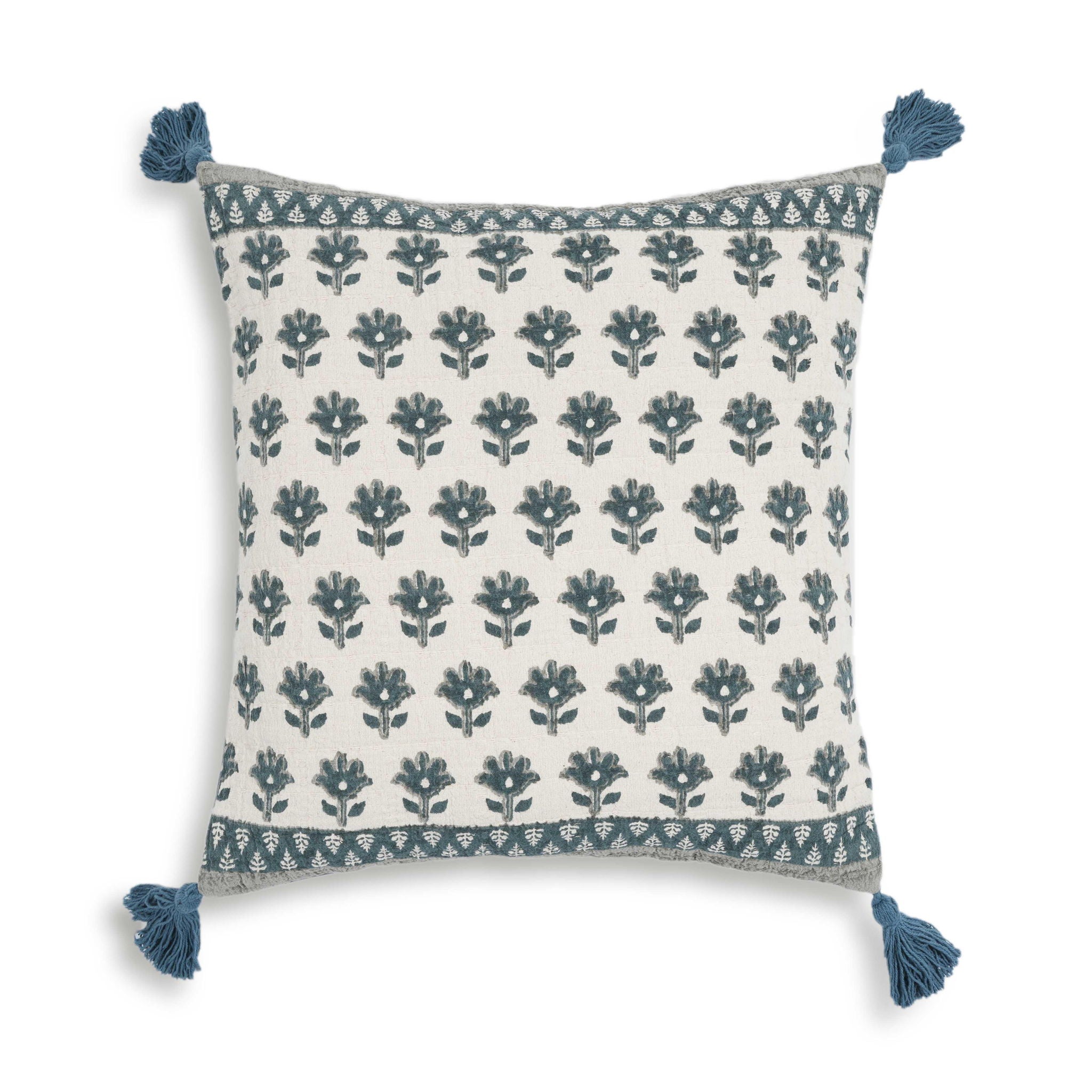 Blossom Printed Cotton Tassel Accent Cushion