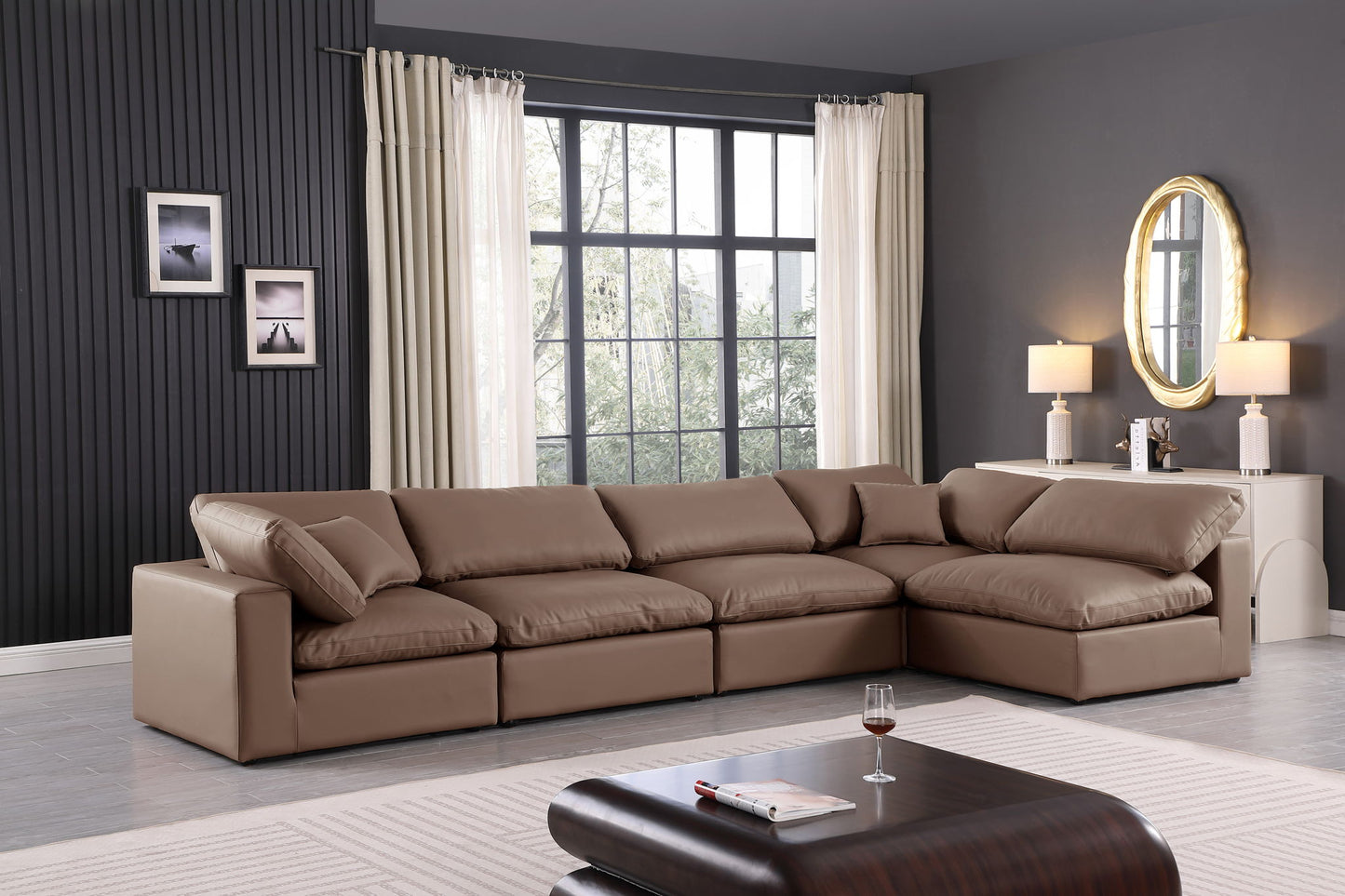 Comfy - 5 Piece Faux Leather Modular Sectional