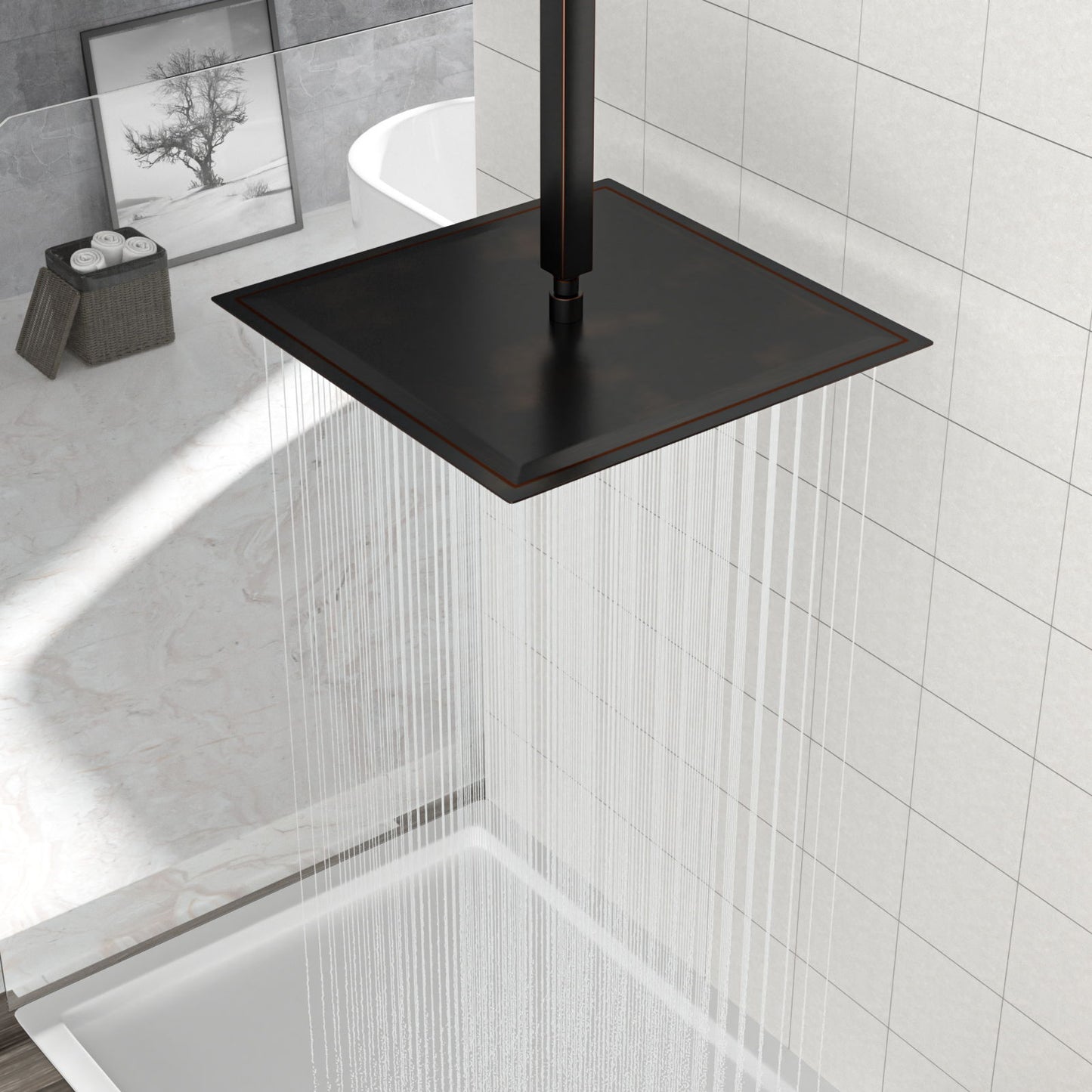 16" Square Rainfall Shower Head Fixed Wall Mount With Full Body Coverage & Self Cleaning Silicone Nozzles