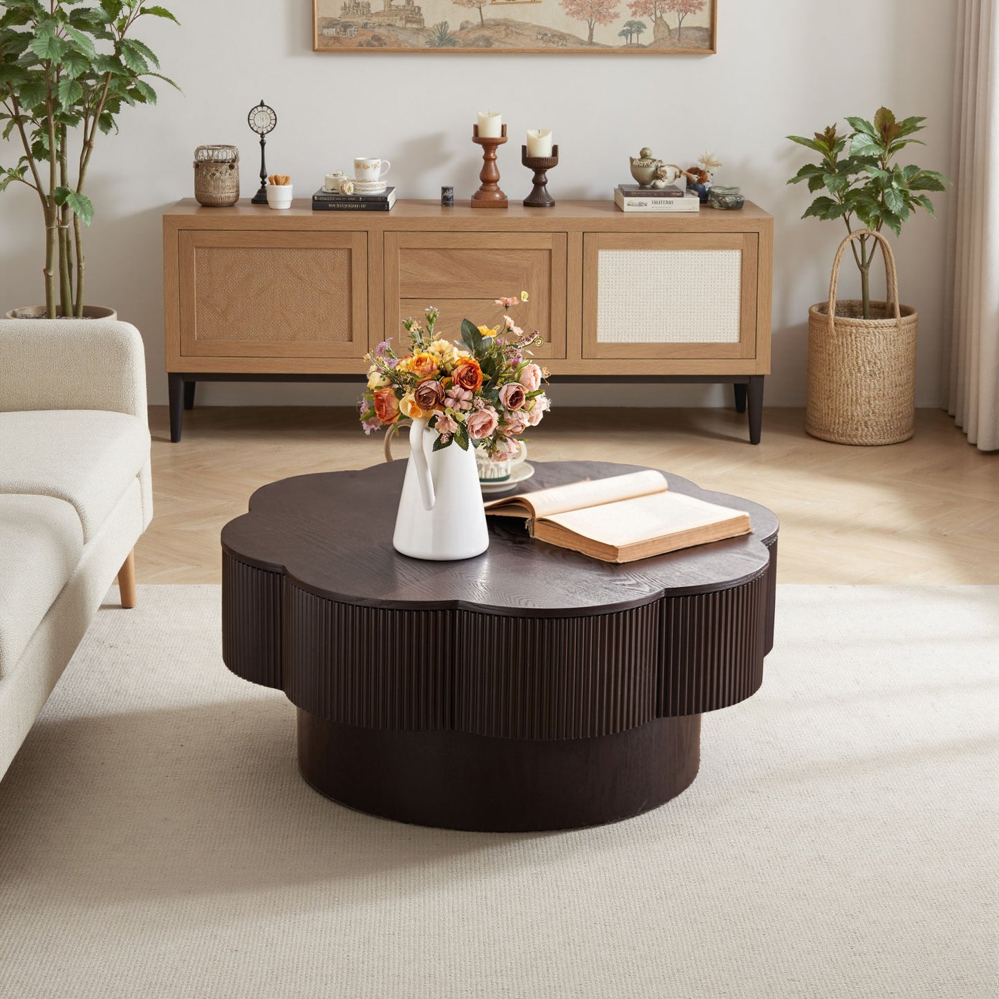 Modern Plum Blossom Shaped Coffee Table With Storage