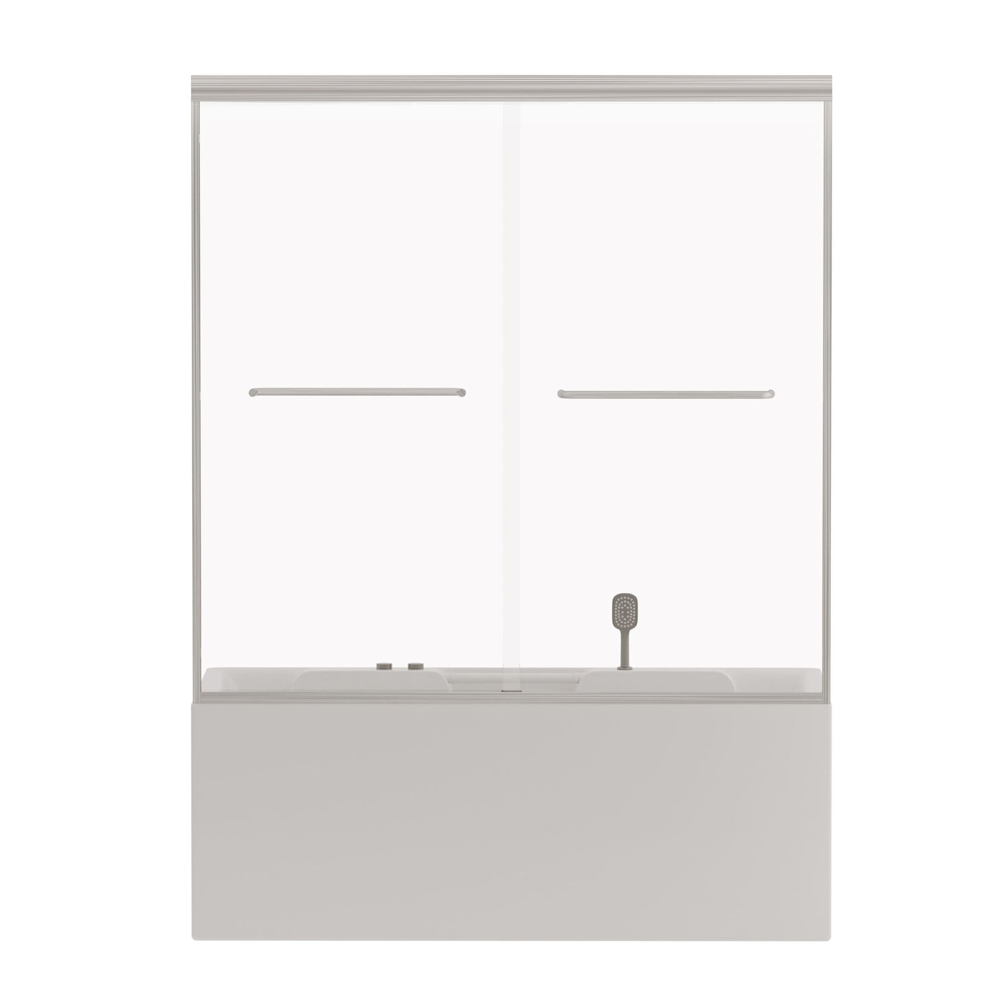 Double Sliding Bathtub Shower Door, Semi Frameless Bypass, 1 / 4" (6Mm) With Explosion - Proof Film, Adjustable Aluminum Alloy Frame