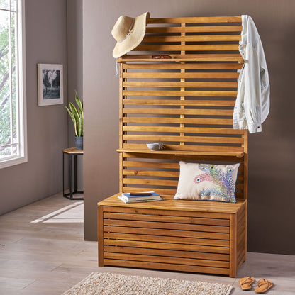 Storage Bench With Rack - Teak