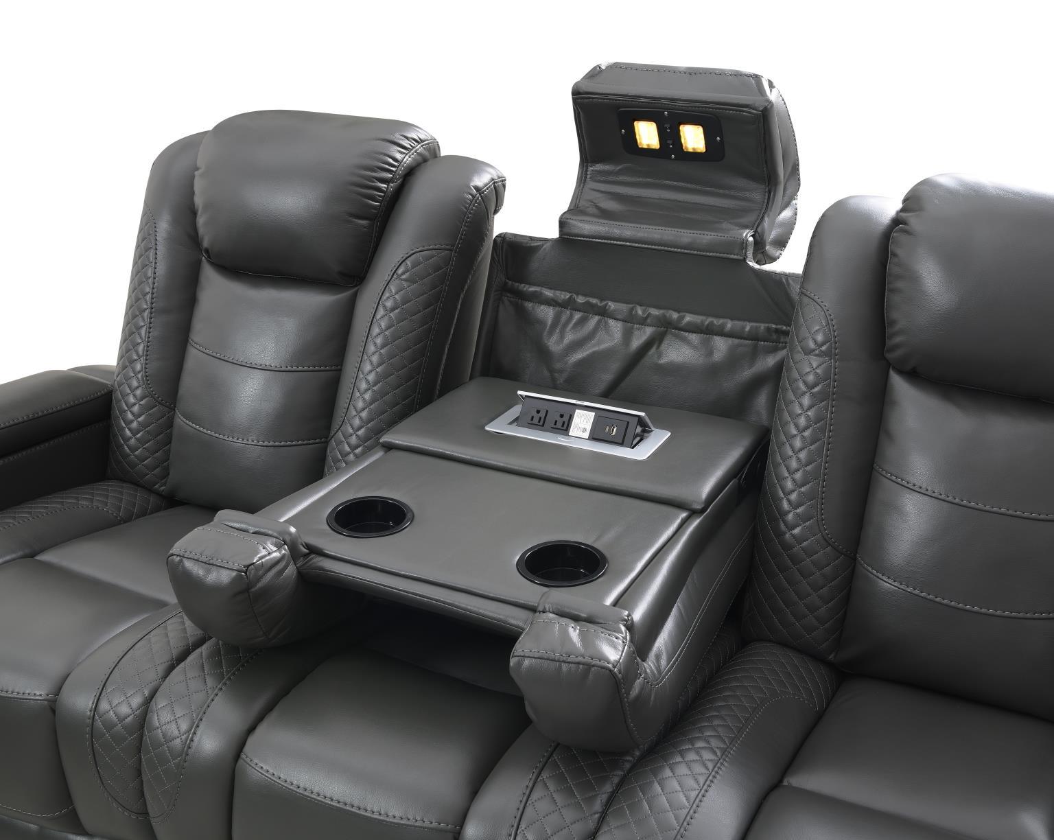 U93 - LED Power Reclining With Power Headrest, Bluetooth Speaker, And Drop Down Table Loveseat - Dark Gray