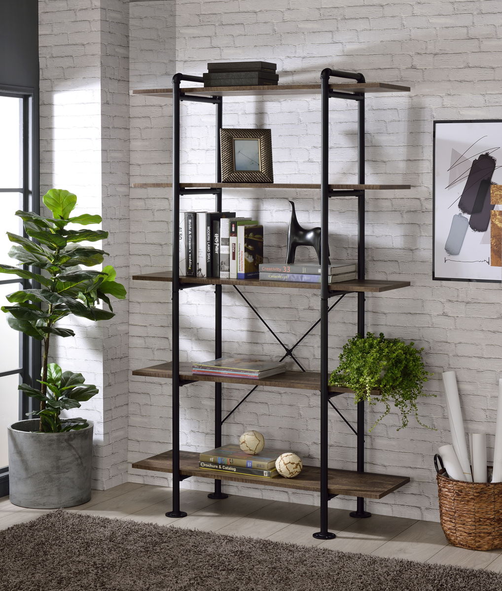 Nefo - Bookshelf - Rustic Oak & Black Finish