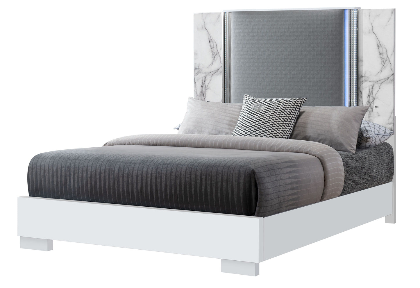 Ylime - Queen Bed With LED - White Marble