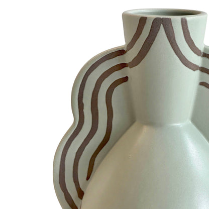 Earthenware - Line Art Wavy Vase - Sage Green