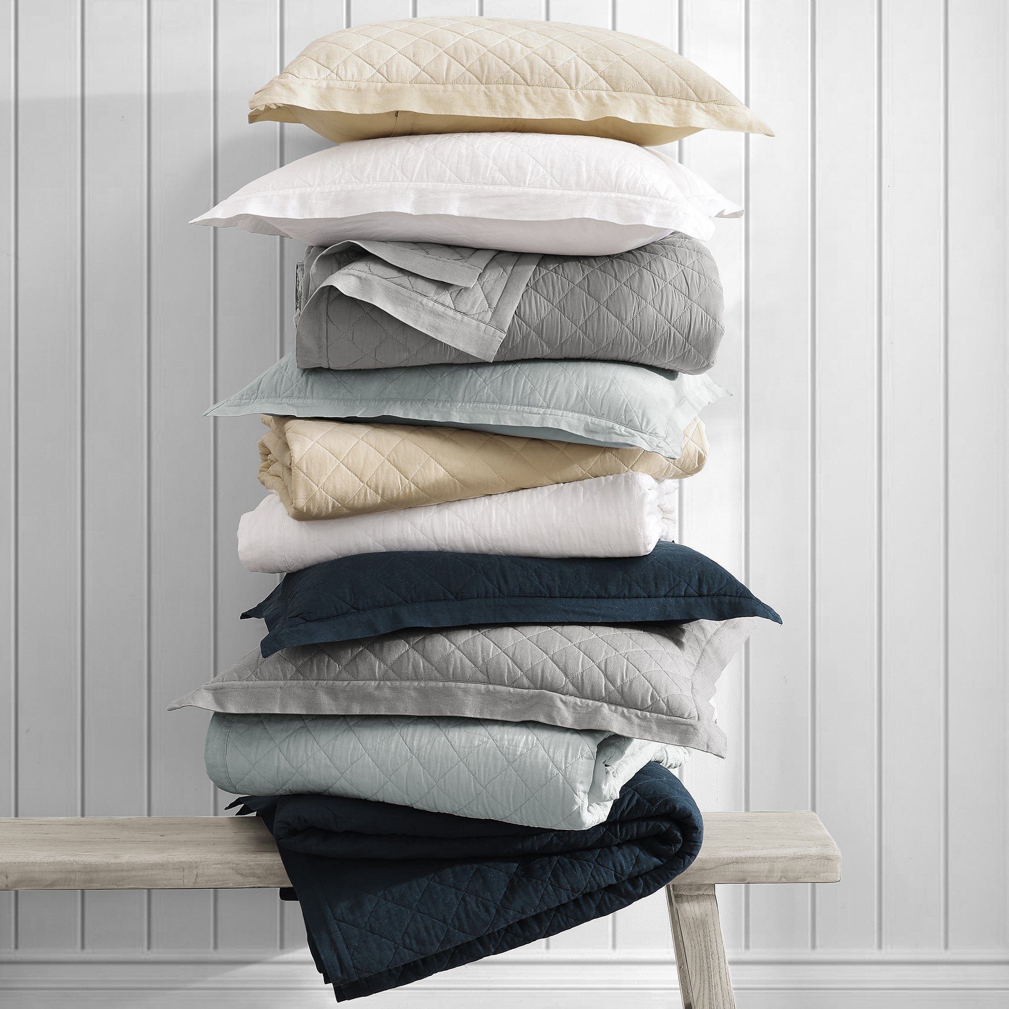 Diamond Linen - Full/Queen Linen Cotton Diamond Quilt Set (Set of 3) - Seaglass