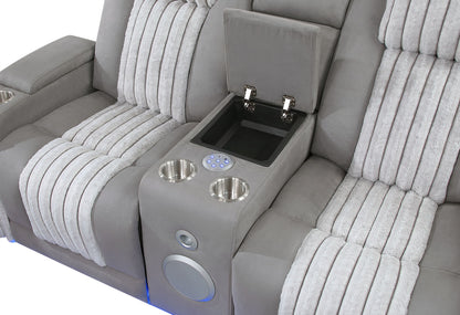 U8000 - Power Reclining Loveseat With Console, Power Headrest, LED Light, Bluetooth Speaker - Gray