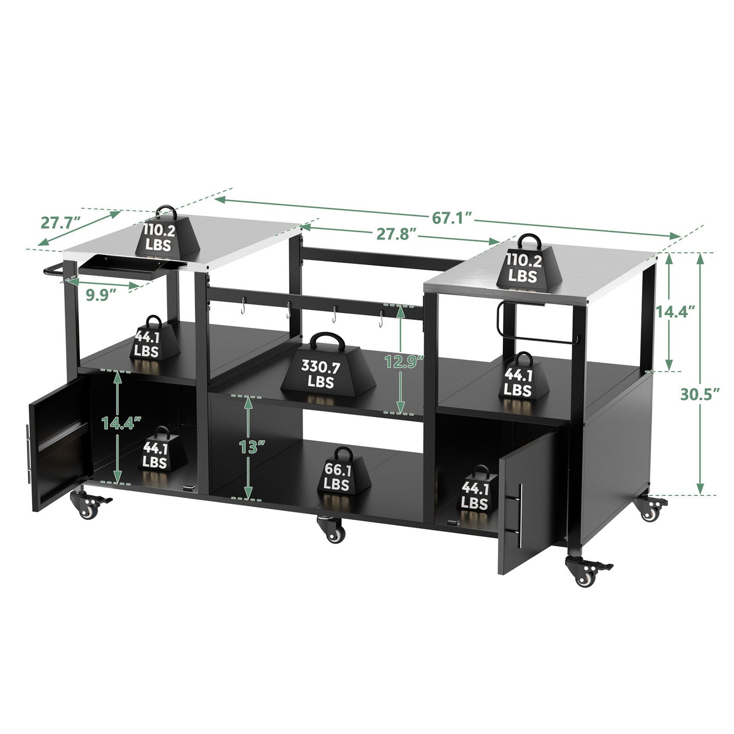 Outdoor Grill Table For Big Egg Style Bbq With Metal Grill Cart And Storage Box And Metal And Stainless Steel - Black / Silver