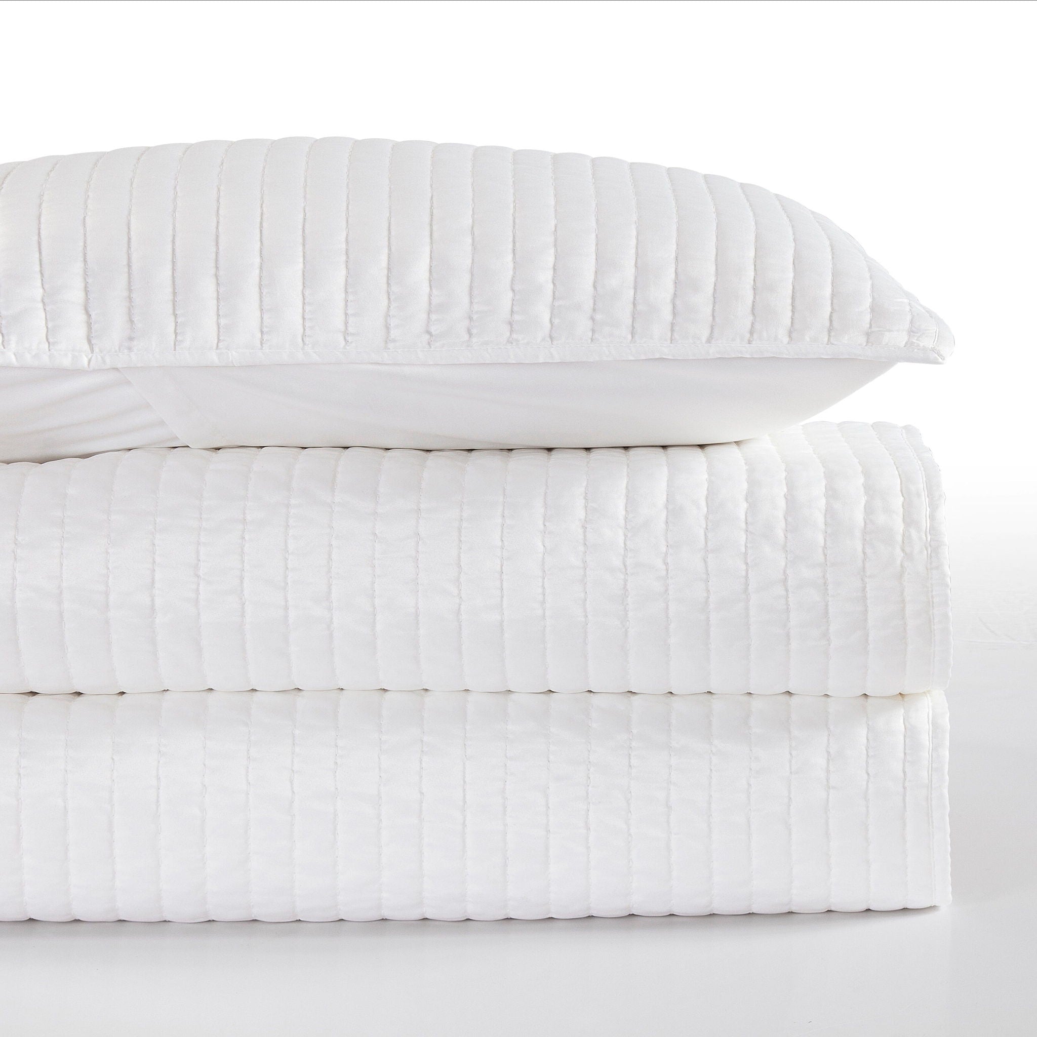 Satin Channel - King Quilt Set (Set of 3) - White